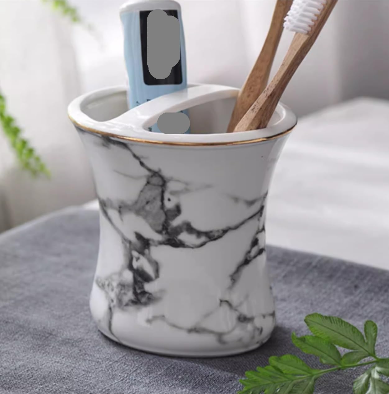 Badezimmer Set Badezimmer-Zubehör-Set Marmormuster Keramik 5-teilig Mit Zahnbürstenhalter Dekoration Organizer