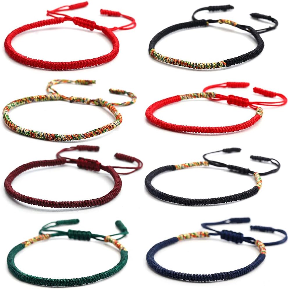 SUMMER LOVE Tibetan Buddhist Traditional Woven Bracelets Hand-Knitted Friendship Lucky Rope Bracelet for Men Women Adjustable Handmade Knots Jewelry