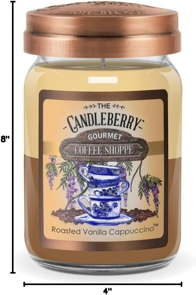 Candleberry Candles | Gourmet Coffee Shoppe Collection | Strong Fragrances for Home | Hand Poured in The USA | Highly Scented & Long Lasting | Large Jar | (Roasted Vanilla Cappuccino)