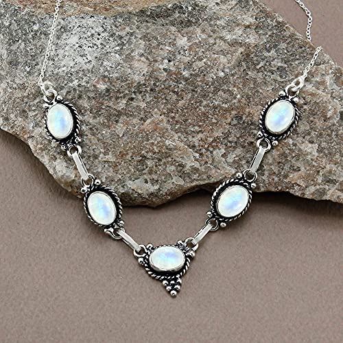 Natural Moonstone Silver Plated Handmade Necklace Vintage Bohemian Style Jewelry For Women #TOP3