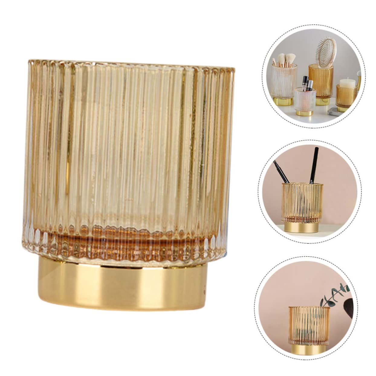 Boîte à Pinceaux de Maquillage en Verre Épaissi, Bord Doré