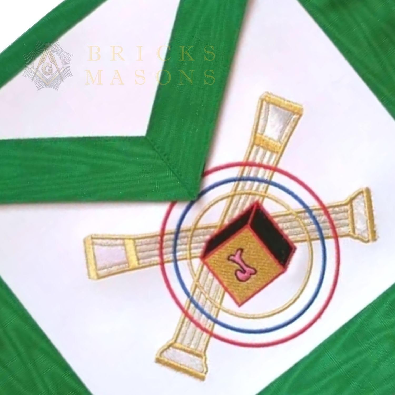 BRICKS MASONS 5th Degree Scottish Rite Apron - White with Green Moire