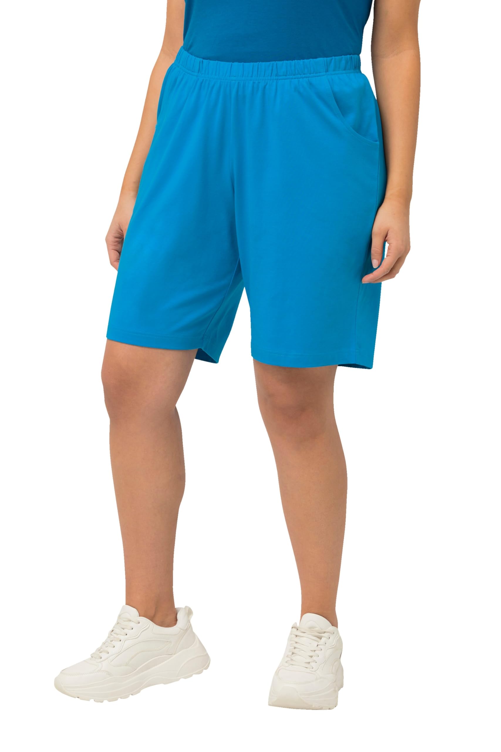 Ulla Popken Women's Plus Size Plus Size Jersey Shorts, Pockets, Elastic Waistband, 818396, Sapphire Blue, 32W x 32L