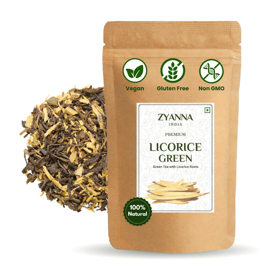 Zyanna Licorice Tea – Premium Green Tea with Licorice Root | Traditional Loose Leaf Mulethi Chai | Naturally Sweetened | Herbal Wellness Blend | 3.53oz / 100g – 50 Cups