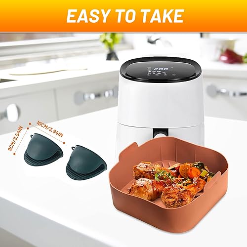 Miniatura 3 de 2 forros cuadrados de silicona para freidora de aire, forros reutilizables de silicona de 8.1 pulgadas, cuadrados con guantes antiquemaduras,