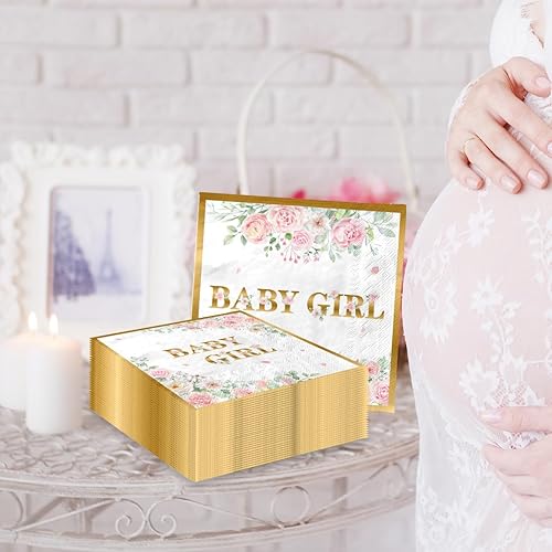 Miniatura 2 de 40 servilletas para decoración de baby girl shower, decoración de fiesta de fiesta de oro rosa, servilletas de papel desechables para baby shower,