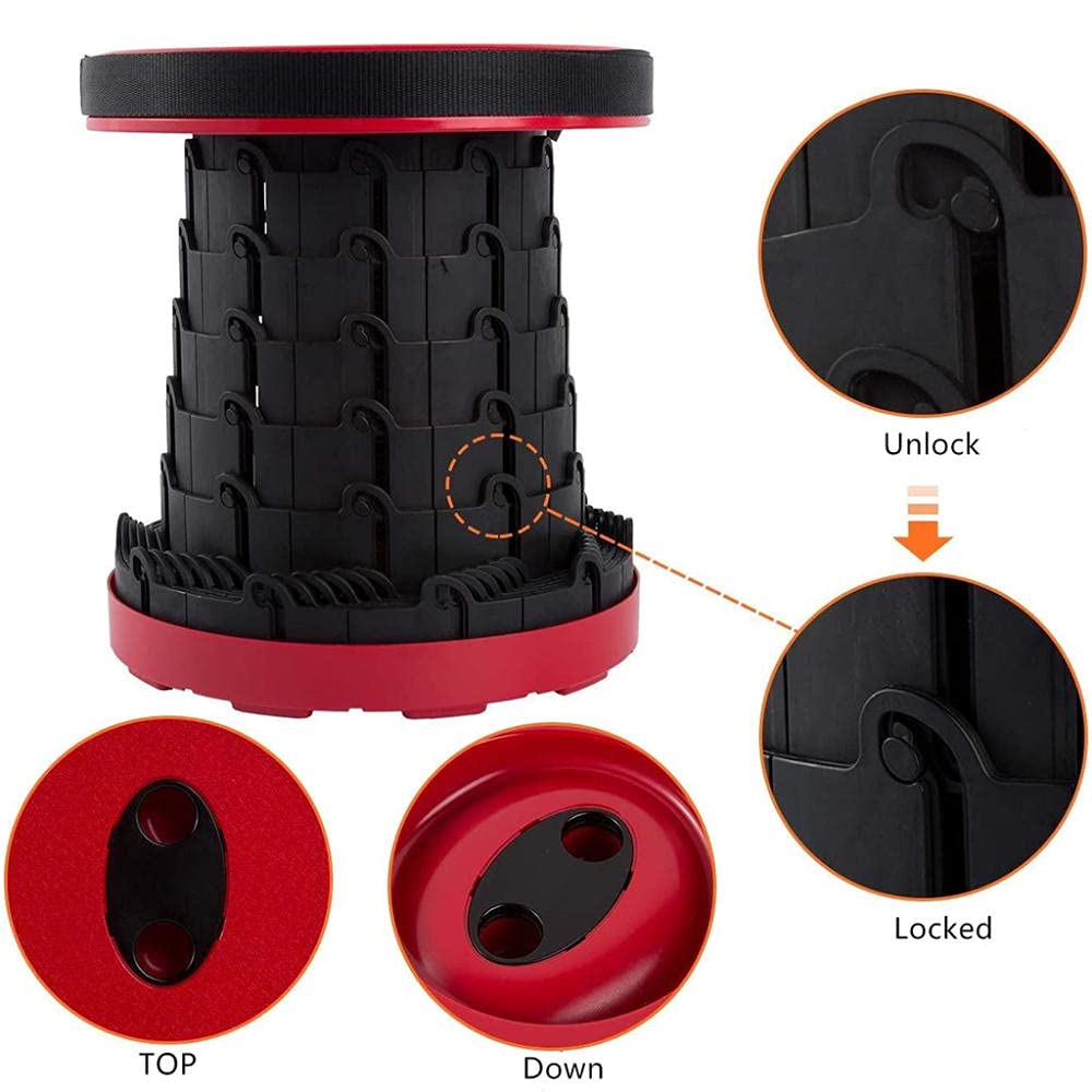 Tragbarer Klapphocker, Mini Teleskophocker Leichte Campinghocker,Tragfähigkeit 150kg, Teleskophocker Höhenverstellbar für Outdoor-Camping Reisen Picknick Garten -schwarz Super