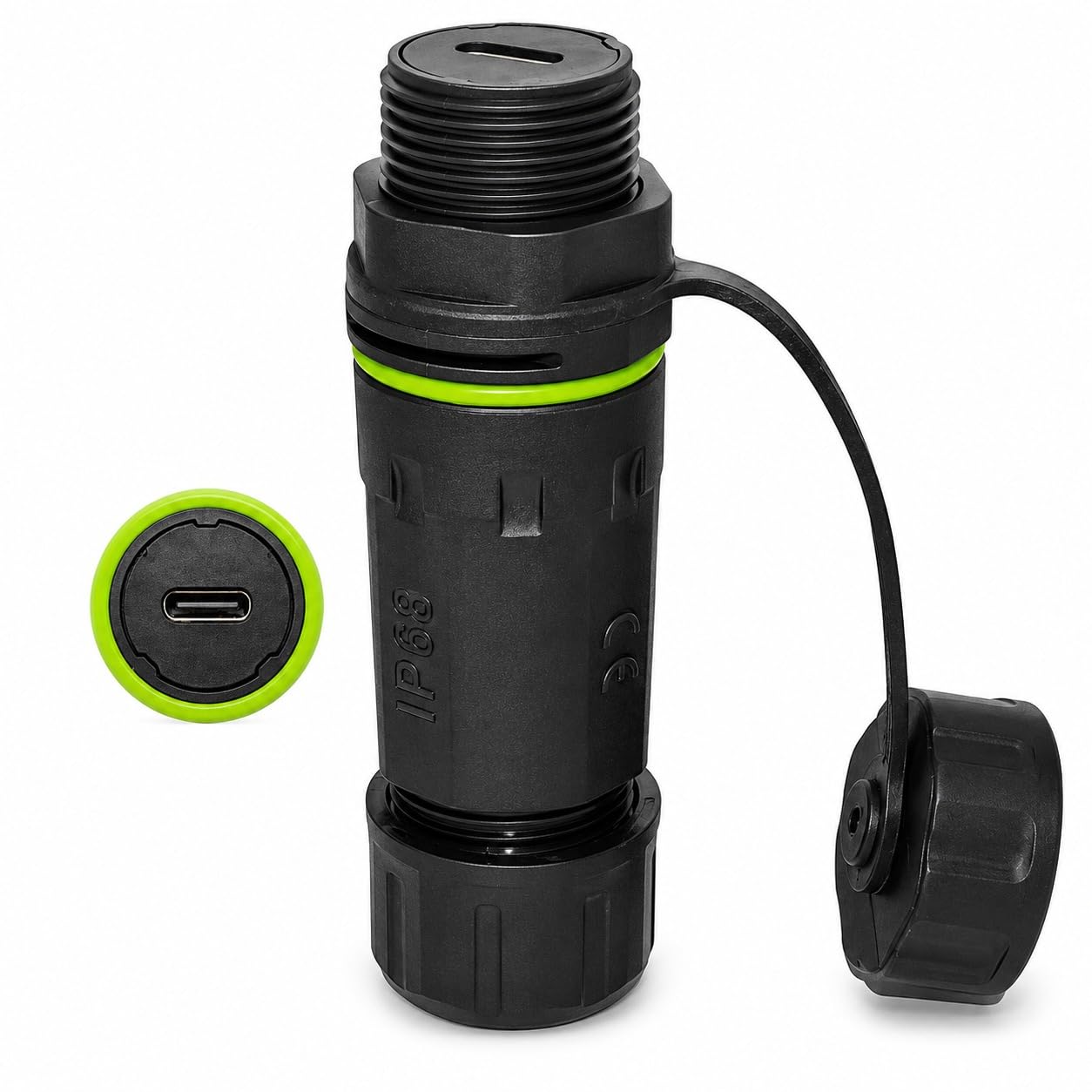 IP68 Waterproof USB Type C Panel Mount Connector | PA66 Nylon Body, Dustproof & Weatherproof, Charging & Data Port, Protective Cap Included, Marine & Industrial Use-image-0
