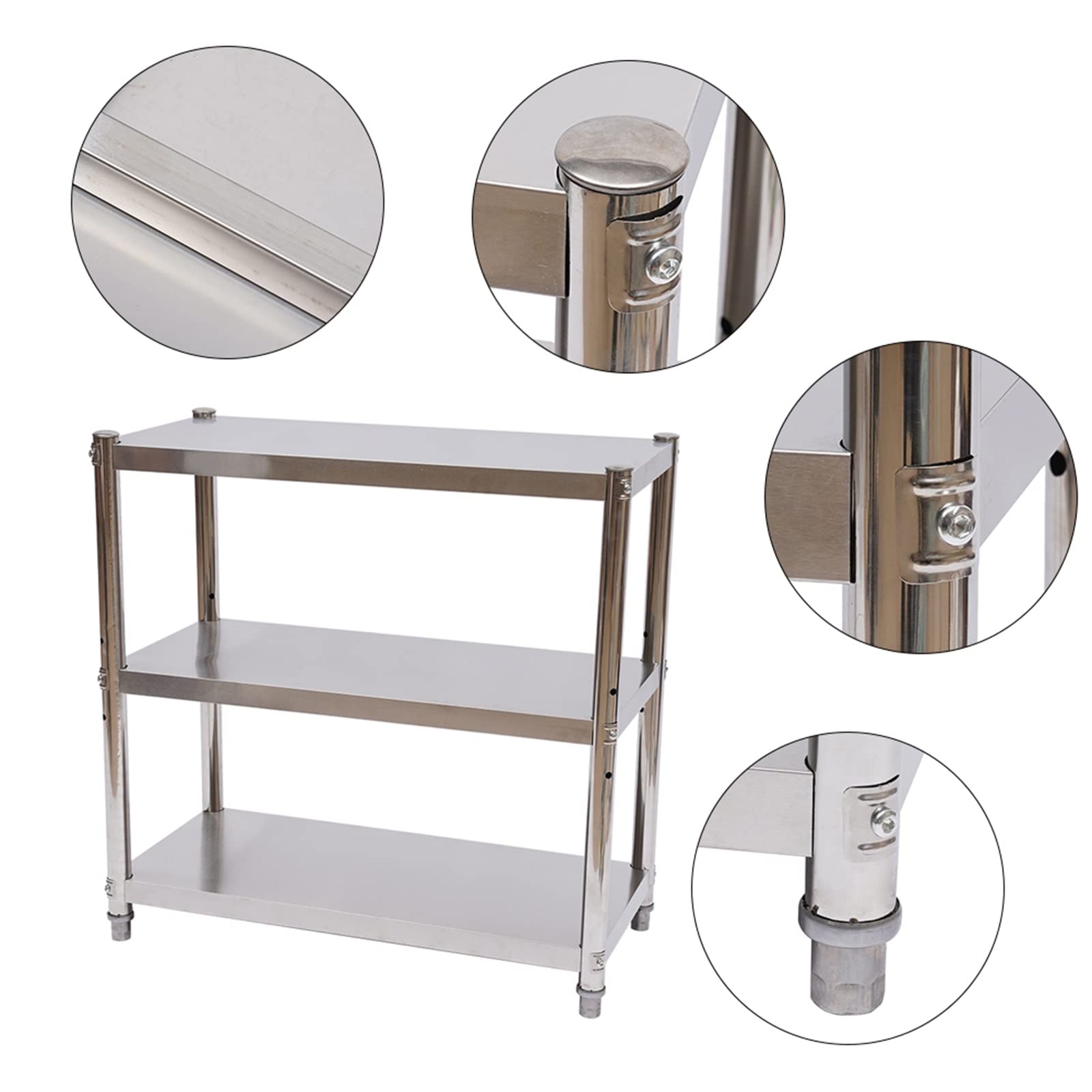 Mesa de Trabajo de Acero Inoxidable con Estante de 3 Niveles para Cocina, Bar, Restaurante y Despensa - Mesa de Preparación de Alimentos (80 x 80 x 40 Cm)