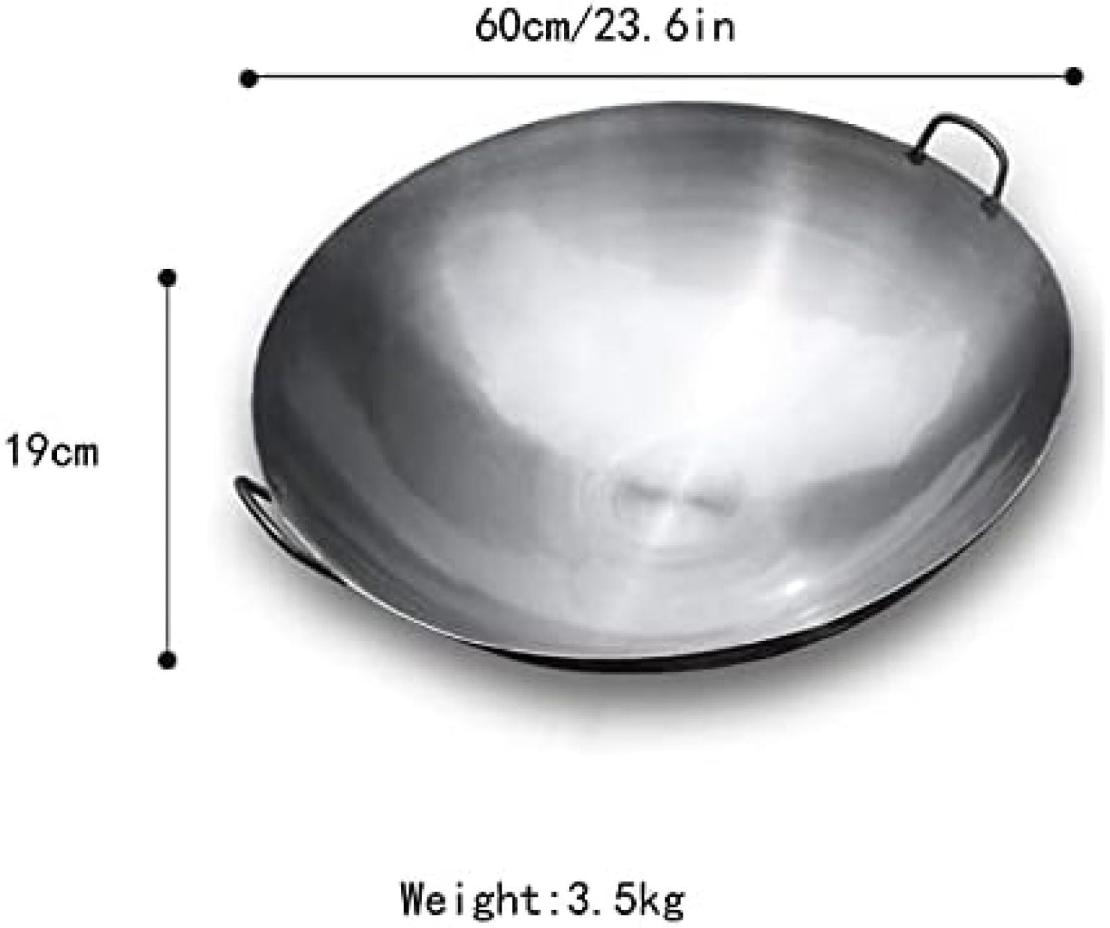 Autentica Padella Wok Cinese in Ghisa Pre-stagionata Grande Wok Profondo con Due Manici Integrati,60 Cm/23,6 Pollici,Constructive23