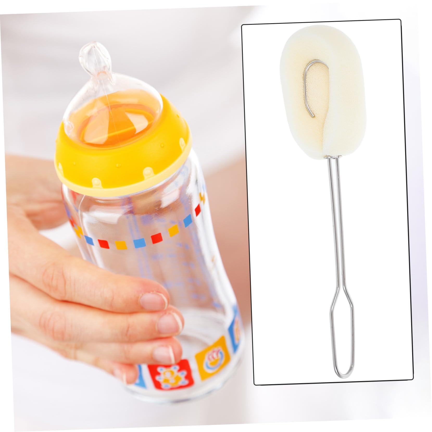 2pezzi Spazzola Acciaio Inossidabile Con Manico Per Pulizia Bottiglie e Tazze Design Ergonomico Per Raggiungere Ogni Angolo Per Bottiglie Per Bicchieri Colore Bianco