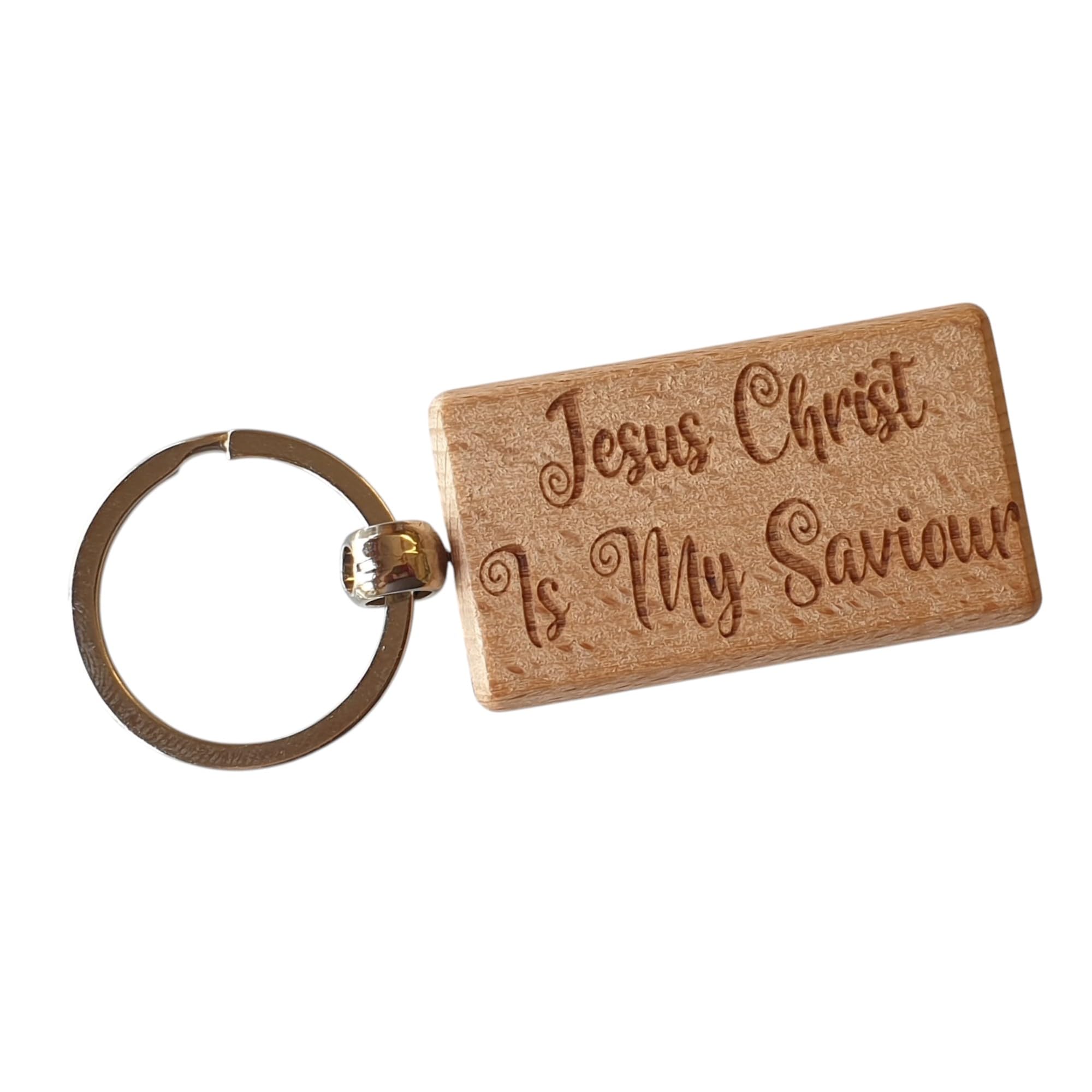 Decalarama Brown Religious Keyring Gift Jesus Christ Is My Saviour Nice Cute Wooden Engraved Wood Key Fob Novelty Christian Religion Present