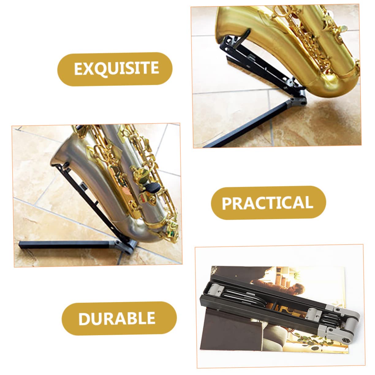 Supporto per Sax Contralto Pieghevole Portatile in Metallo Nero | Antigraffio e Antiscivolo, per Conservazione del Saxofono, Aspetto Semplice, Uso in Aula Musica