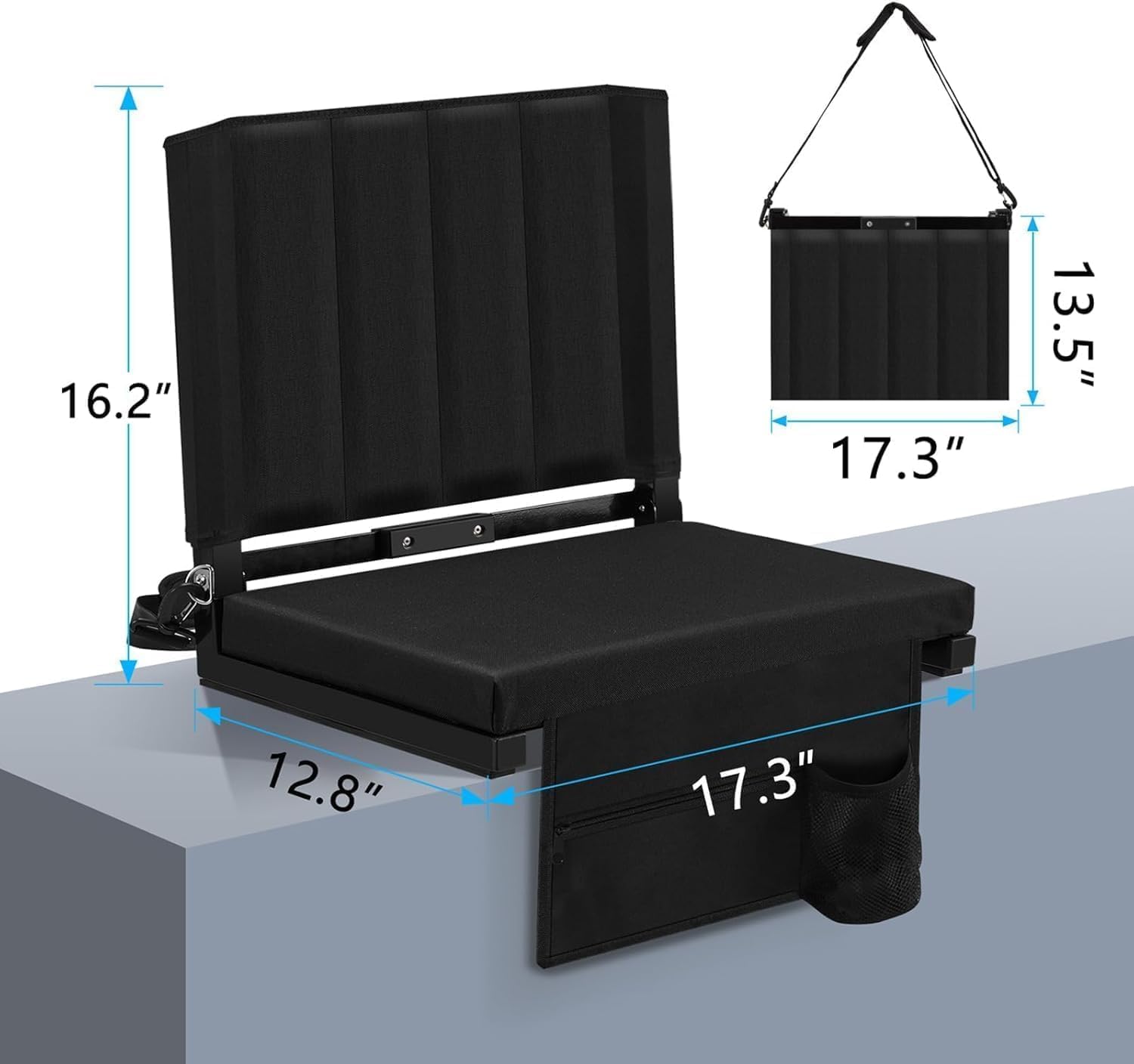 2 PCS Stadium Seats for Bleachers, Portable Folding Bleacher Chairs with Back Support, Perfect Bleacher Cushion with Wide Padded Cushion, for Sports, Outdoor Event, Black - 4