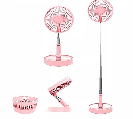 NH WORLD Silent and Portable High Speed 4.80 Watts Portable & Foldable Personal/Pedestal Table Fan with USB Charging Feature-Pink