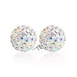 BAYUEBA 925 Sterling Silver Sparkle Crystal Ball Stud Earrings for Women