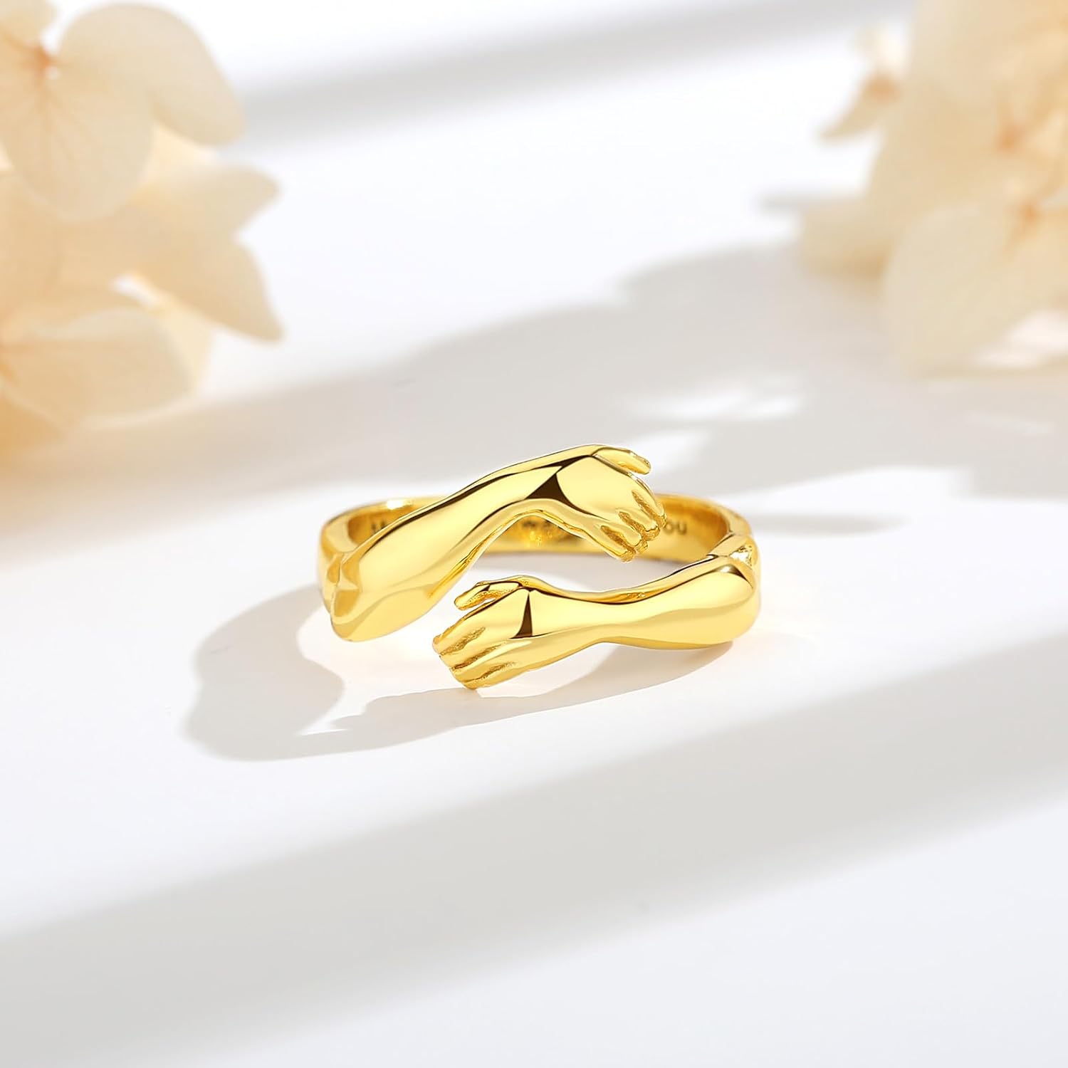 EUDORA Heart Hug Rings Claddagh Ring for Women Men S925 Sterling Silver, 18K Gold-Plated Adjustable Hugging Hands Open Ring Pinky Promise Couples Bands Rings Jewelry Gifts for Women Men