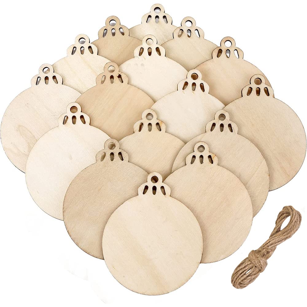 20 bolas de madera para decoración de árbol de Navidad, rodajas colgantes, adornos de discos para manualidades.