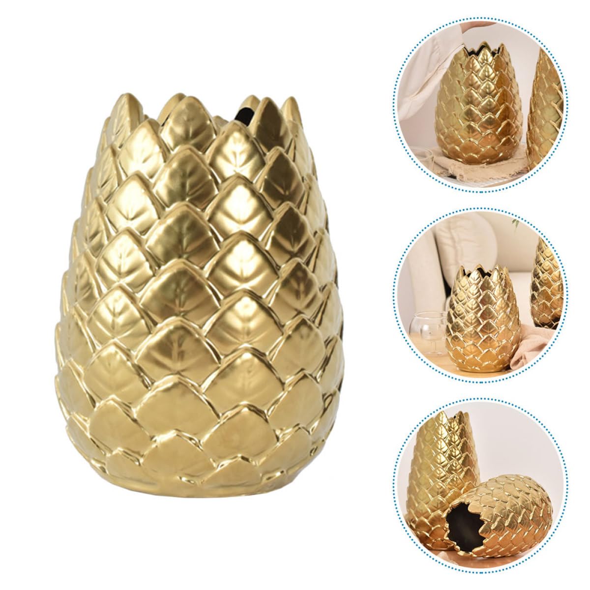 Jarrón Artístico y Contenedor de Flores Estilo Nórdico de Cerámica Dorado Simple Forma Redonda Elegante para de Escritorio