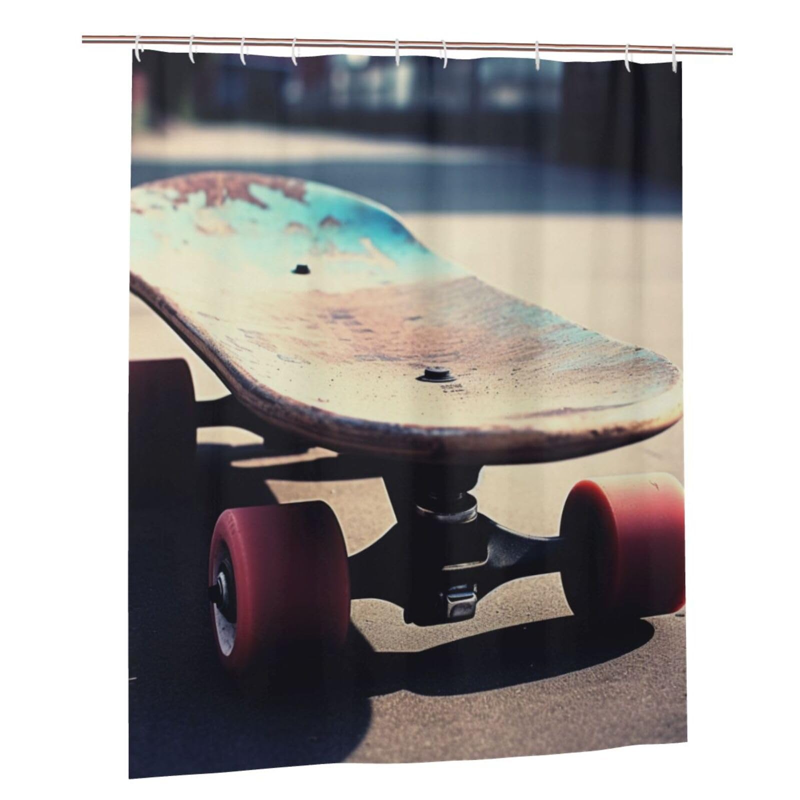 BWWHCCTI Skateboard Printed Shower Curtain With 12 Plastic Hooks Opaque Quick Drying Waterproof Shower Curtains Sets For Bathroom 152x183 Cm
