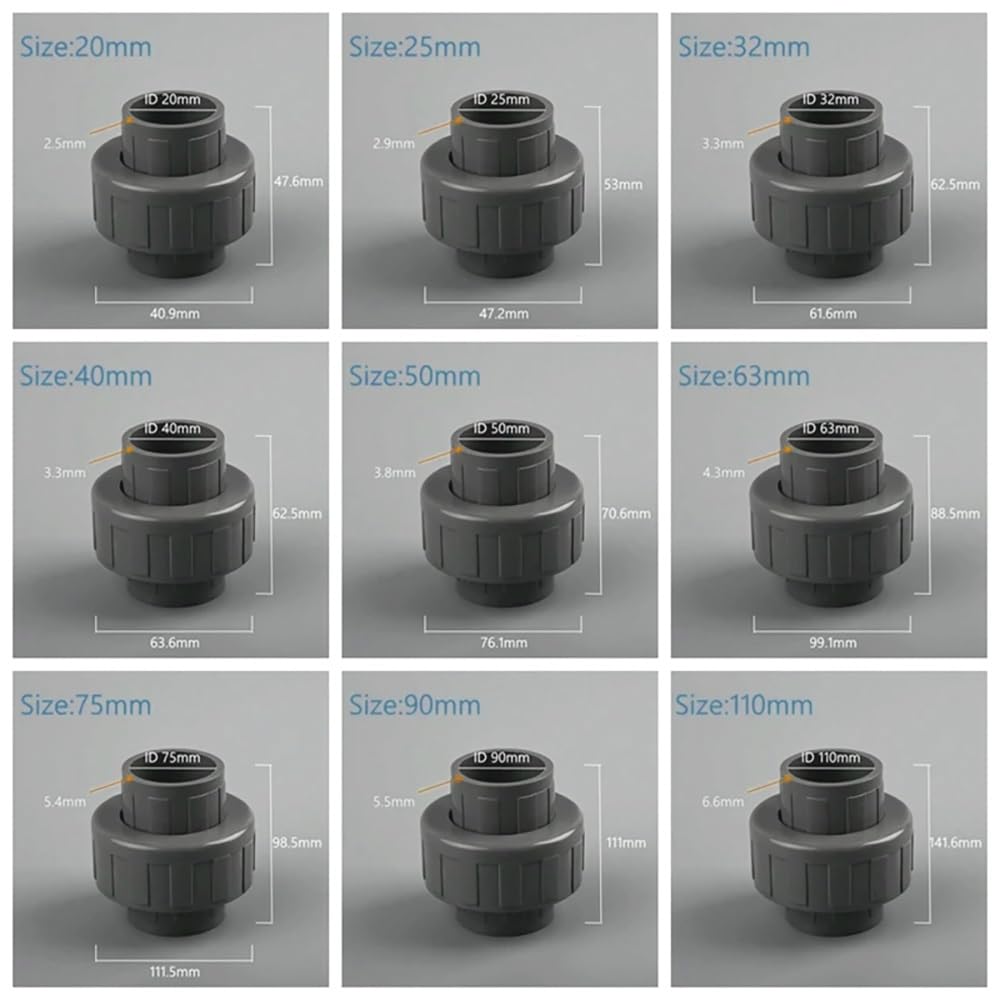 Conector recto de unión de tubería de PVC para riego e hidroponía, diámetro interior de 20-110 mm, accesorio de plástico duradero (plata, 25 mm)