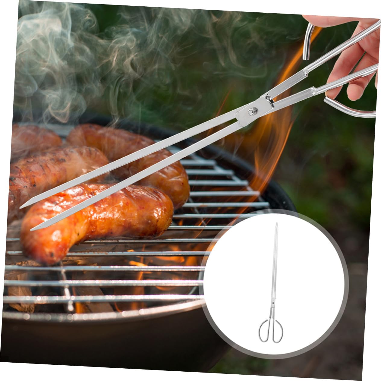 Pinza per Barbecue in Acciaio Inox, Lunga, per Carbone e Stufa | Argento, Uso Domestico e Campeggio, Resistente All'usura, Manico Allungato