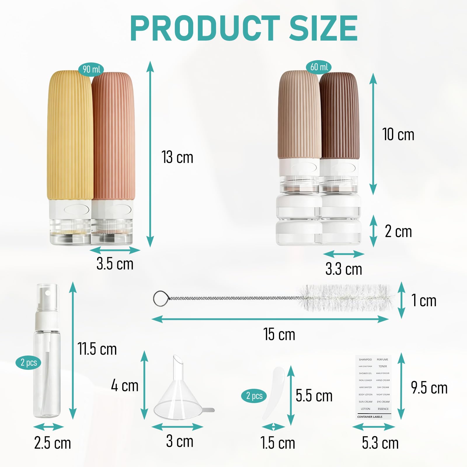 Flacon Voyage, Kit Voyage Produit Toilette, Ensemble de 16 Flacons de Voyage en Silicone Réutilisables, Contenant Voyage Souple et étanche Voyage Accessoires