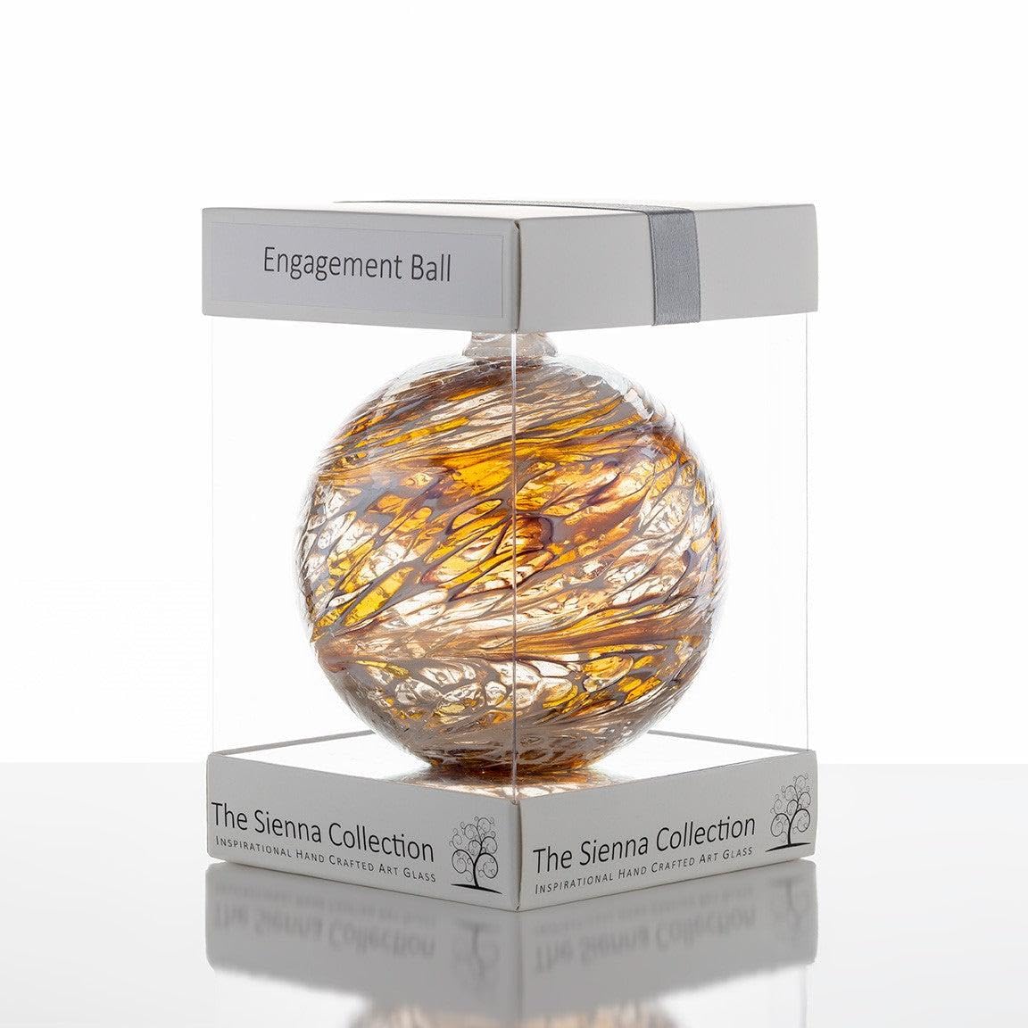 Sienna Glass Engagement Friendship Ball – 10cm Handcrafted Glass Ornament with Ribbon – Unique Decorative Gift for Engagement Celebrations
