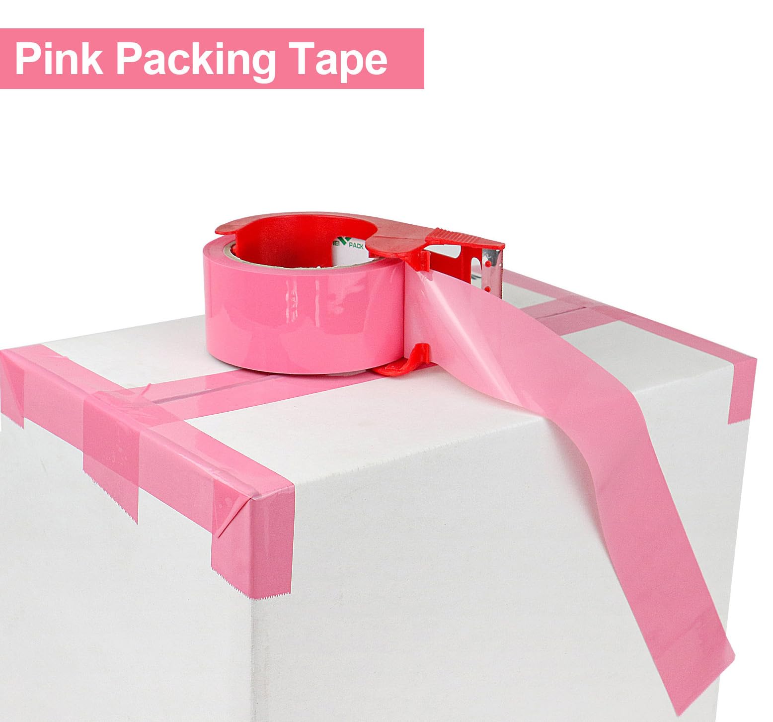 BOMEI PACK Nastro da imballaggio rosa con dispenser, 2,4 mm, 4,7 cm x 60 m, 12 rotoli di ricambio per scatole di colore rosa, nastro per imballaggio, spedizione, spedizione e stoccaggio