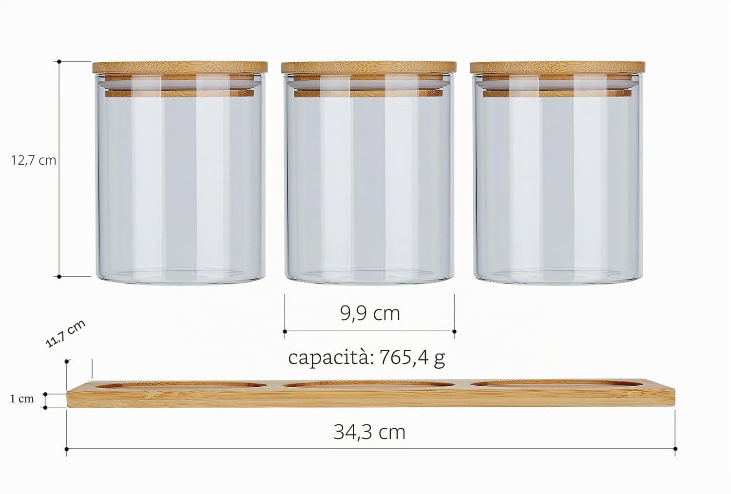 SANQIAHOME Contenitori in vetro per caffè e zucchero con ripiano, 3 contenitori da 765,4 g, con chiusura ermetica, barattoli per alimenti per cucina