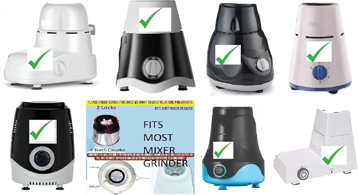 Universal 3pcs Mixer Grinder Steel Jar Set (400ml + 800ml + 1200ml) for 2 Lock, 4 Teeth Coupler Compatible with Wide Range like Crompton, Bajaj, Prestige, Orient, etc for 500 Watt & More — Amazon image 4