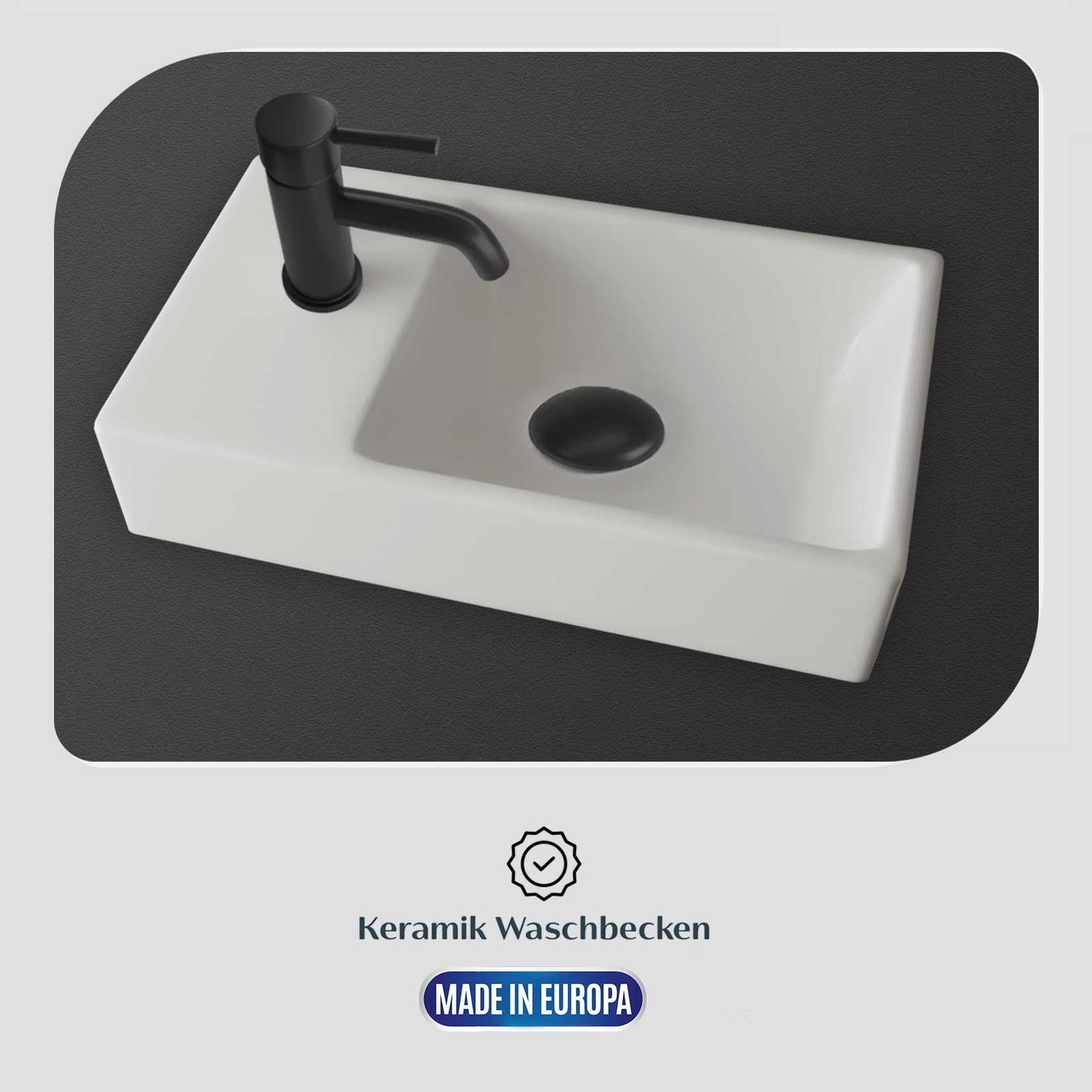 Alpenberger Gäste WC Waschbecken mit Unterschrank 45 cm | Badezimmerschrank Schmal | Badmöbel Set Waschplätze für Kleine Bäder | Waschbeckenunterschrank (Eiche Natur, Waschbecken - Rechte Seite)