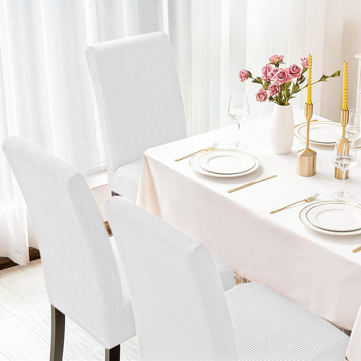 Aertiavty Chair Covers for Dining Room Set of 8 Kitchen Chair Seat Covers, Dining Room Chair Covers Chair Slipcover Parsons Chair Covers, White