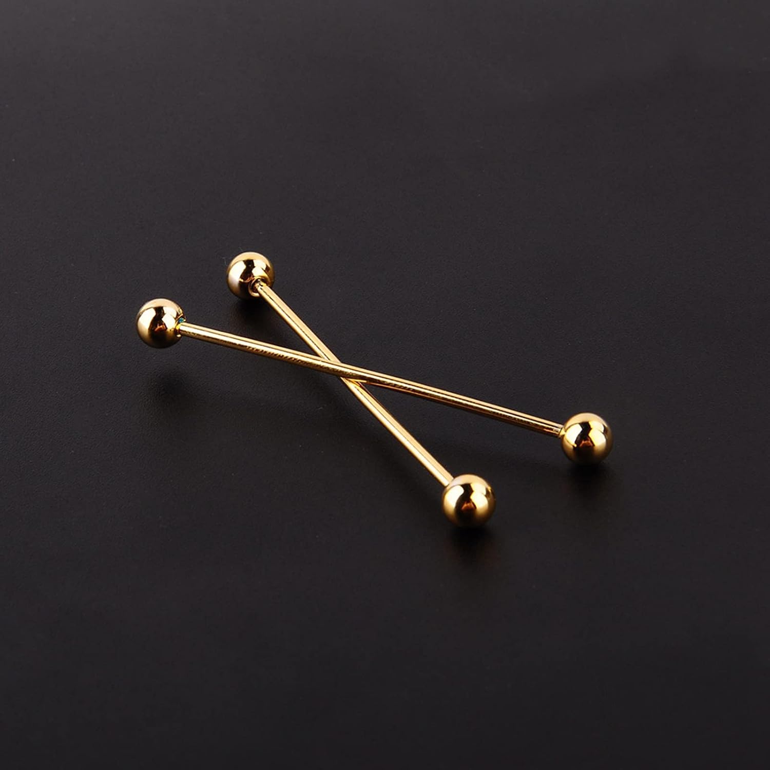 2 Pcs Men's Gold Plated Steel Collar Tie Pin and Lapel Pin - Metal Brooch Stick for Suits, Shirts, Formal Wear, Business Attire, Wedding Outfits, Men's Fashion Accessory, 6CM