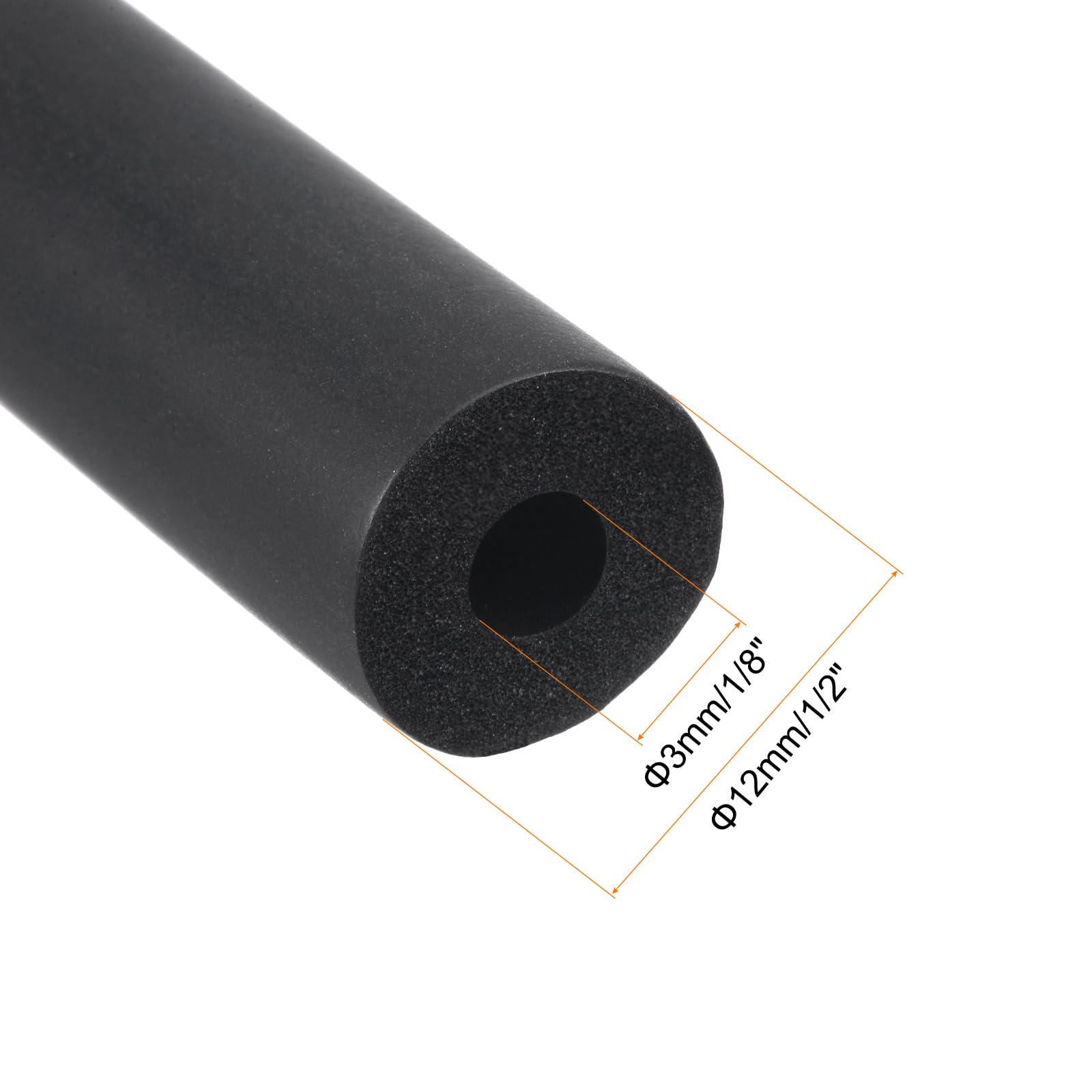 QUARKZMAN Tubo de Espuma para Soporte de Agarre de Mango, Aislamiento de Tubería Fuera del Revestimiento de Tubería, 3mm (1/8") ID 12mm (1/2") OD 1m Negro