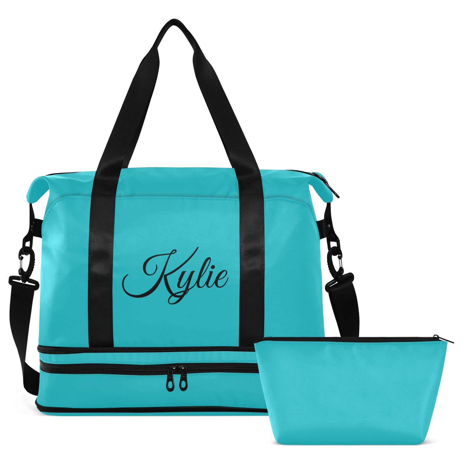 Teal Custom Gym Duffel with Shoe Compartment - Weekender, Carry On, Overnight Bag for Gym, Travel, Yoga, Sports