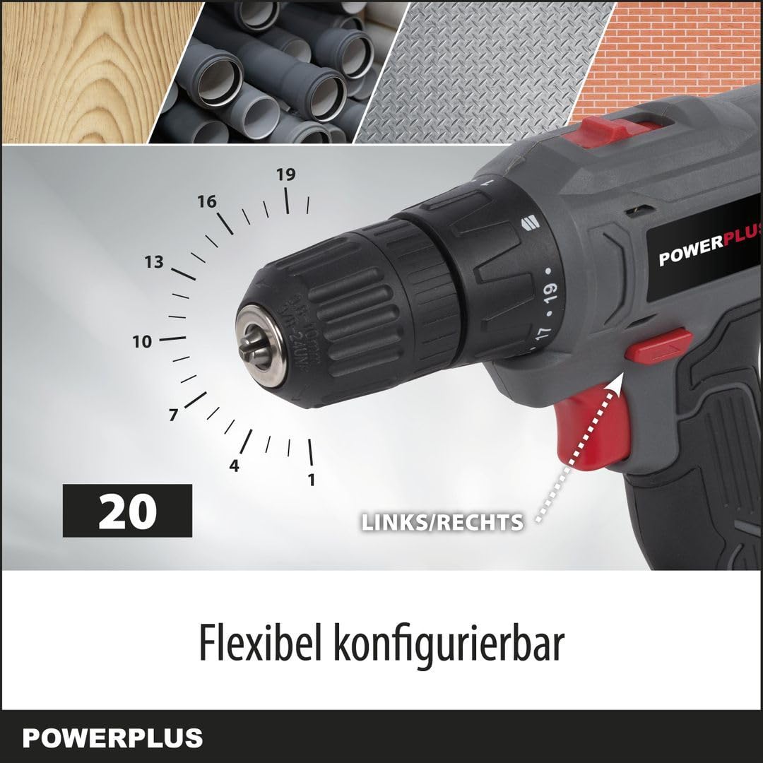 POWER plus POWESET1 POWERPLUS POWESET1-Taladro/atornillador 18v 2bat + 153 accesorios, 24 W, 18 V, giallo/nero