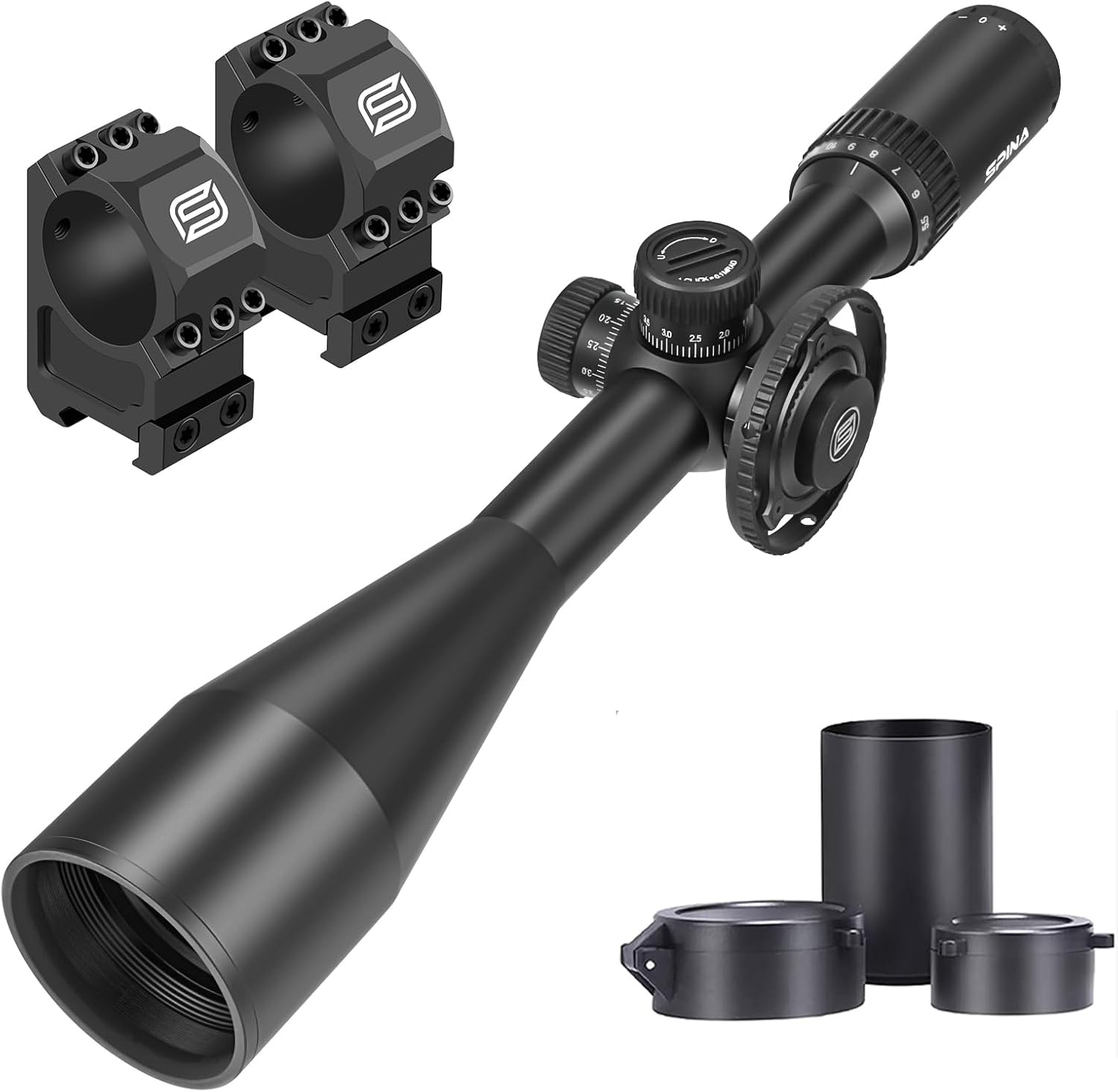 SPINA OPTICS 5.5-22X56 FFP First Focal Plane Tactical Riflescope 1/10 Mil Side Parallax Adjusting Turret Lock