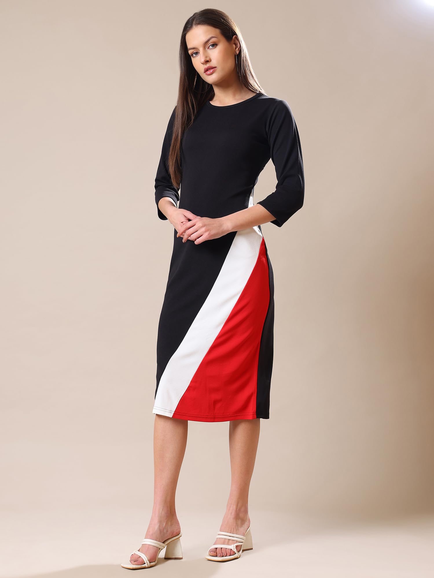 Purvaja Womens Bodycon Knee Length Dress(Lucy-342-348) (Bely-197_M_Red)