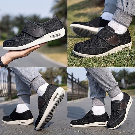 Image of Diabetic Shoes for Men Wide Width Elderly Men's Diabetic Shoes Adjustable Closure Breathable Lightweight Non Slip Air Cushion Sneakers for Swollen Feet Edema