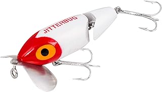 Arbogast Jointed Jitterbug Topwater Bass Fishing Lure, Excellent for Night Fishing, White/Red Head, 2 1/2", 3/8 oz
