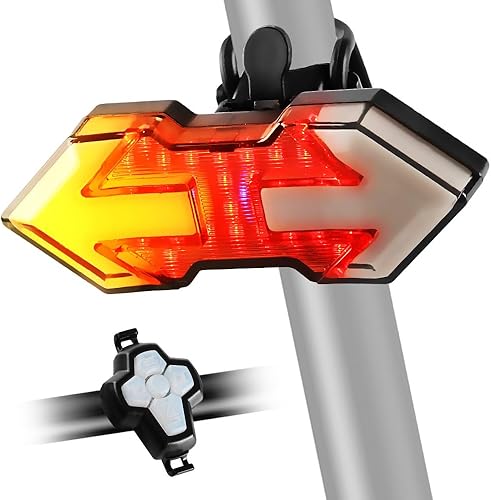 Luz trasera de bicicleta con señales de giro, control remoto inalámbrico recargable por USB, 11 modos de luz LED brillante trasera para bicicleta,