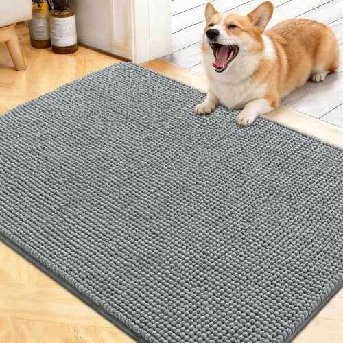 Image of OLANLY Dog Door Mat for Muddy Paws 40x32, Absorbent Chenille Mud Doormat