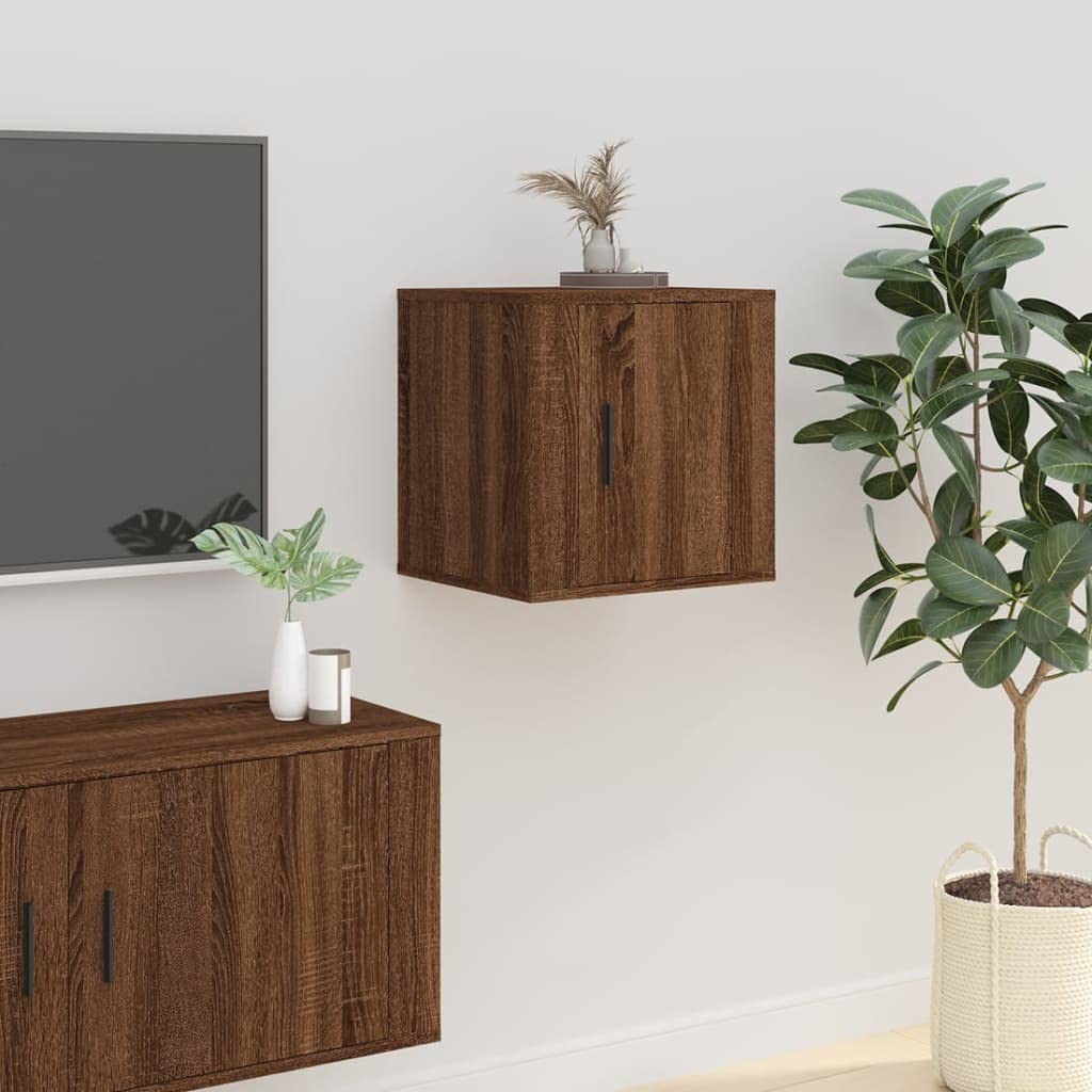 Meuble TV suspendu chêne marron pour un salon moderne et épuré