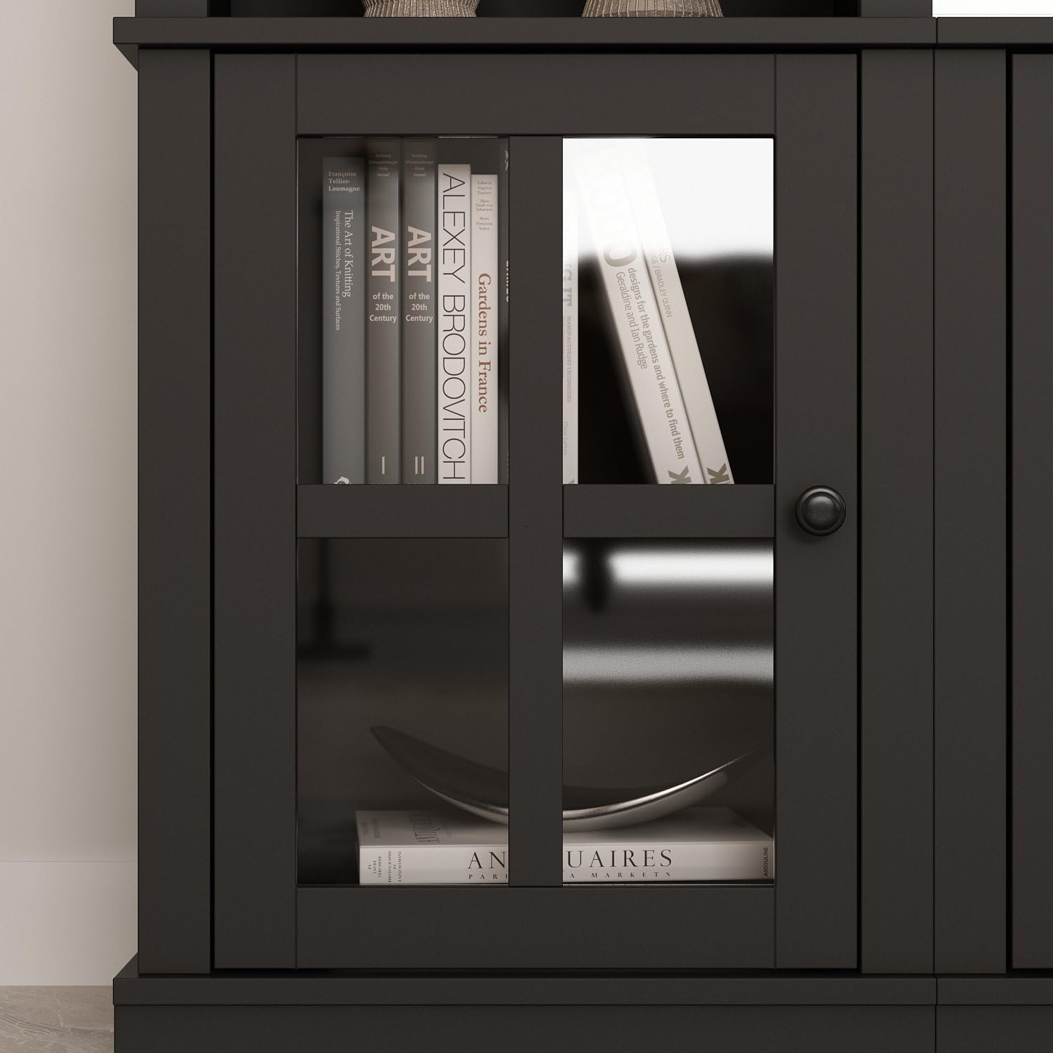 ECACAD 4-Piece Wall Unit TV Stand with Bookshelves for TVs up to 65", Modern TV Console Table Media Entertainment Center with Glass Doors & Open Shelves for Living Room, Bedroom & Home Theater, Black