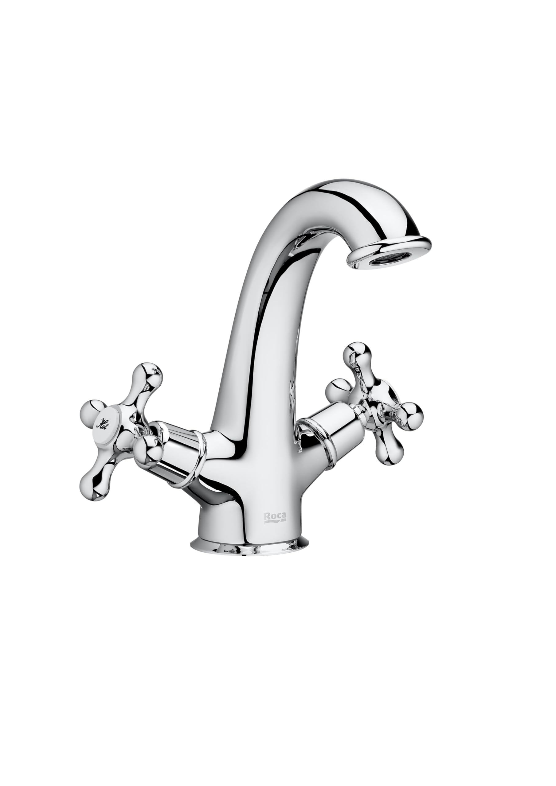 Roca Carmen Grifería para lavabo retro de fácil instalación, grifo bimando vintage con enlaces de alimentación flexibles, mezclador para cuarto de baño con desagüe click-clack, cromado, A5A3A4BC00