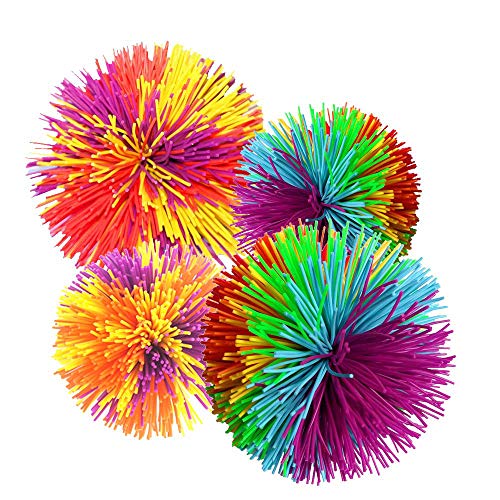 LOAZRE 4 PCs Monkey Stringy Balls, Two Different Size and Color of Bouncy Stress Ball, Soft Active Sensory Fidgets Toys Rainbow Ball Games for Kids and Adults