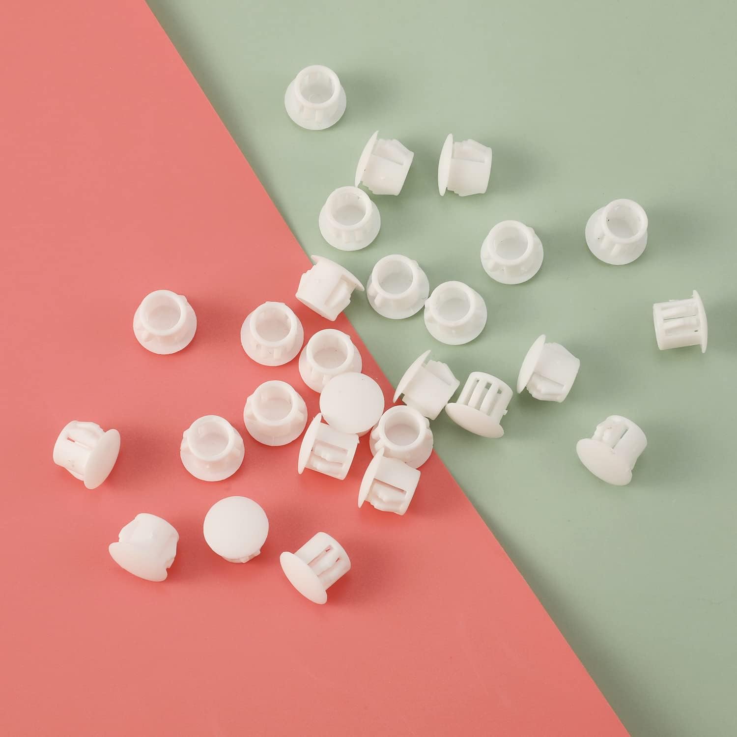 3/8inch Plastic Hole Plugs, Flush Type Hole Plugs Locking Insert End Cap Panel Hole Plugs for Cabinets Machines Furniture (50pcs, White)