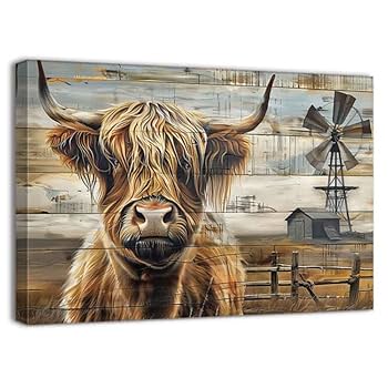 Amazon.co.jp: ZQQART ハイランド 牛 キャンバス ウォールアート