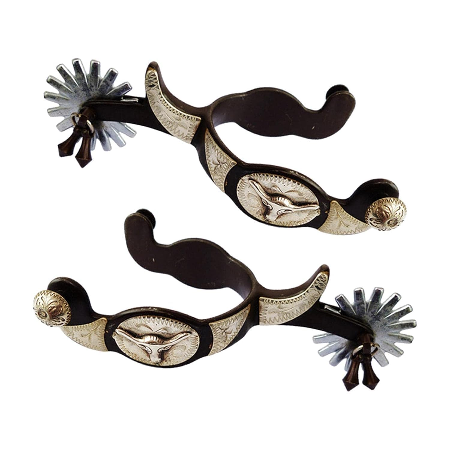 Espuelas de caballo de acero inoxidable para botas ecuestres, decoración de botas de vaquero occidental, para hombres y mujeres, jinetes, color marrón oscuro, para entusiastas de la equitación